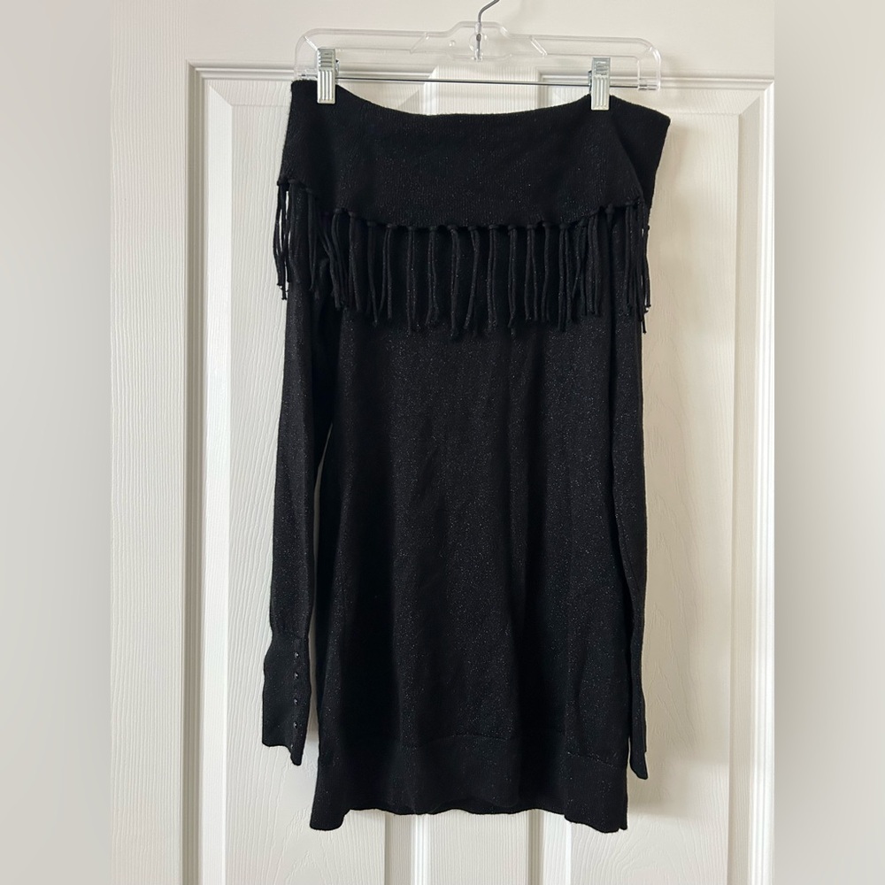 White House Black Market Foldover Off-the-Shoulder Sweater Black Size XS